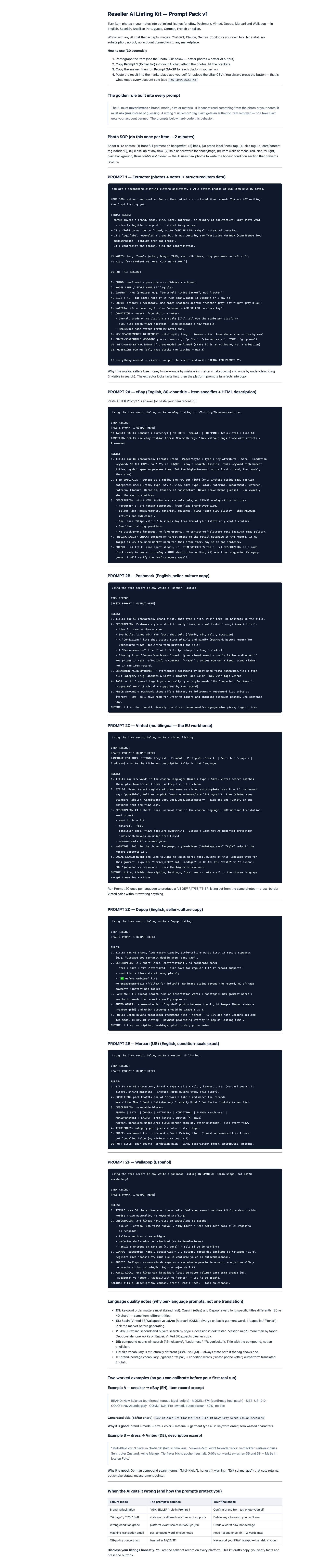 AI listing prompt pack
