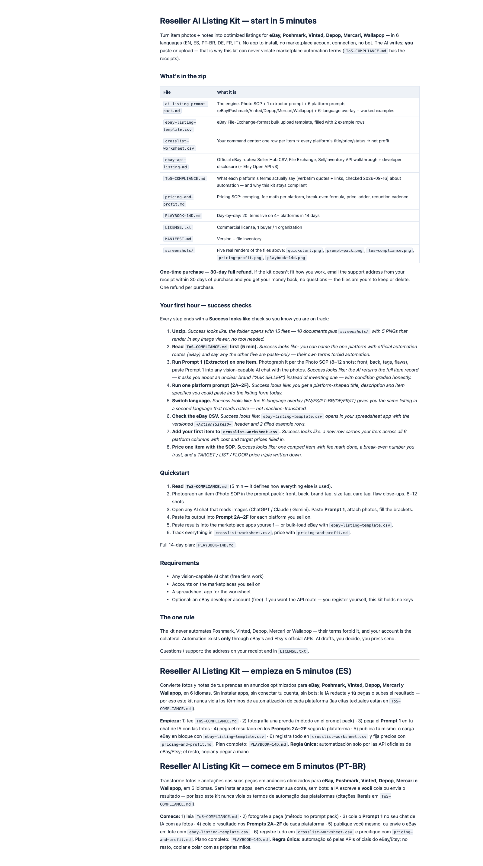README quickstart
